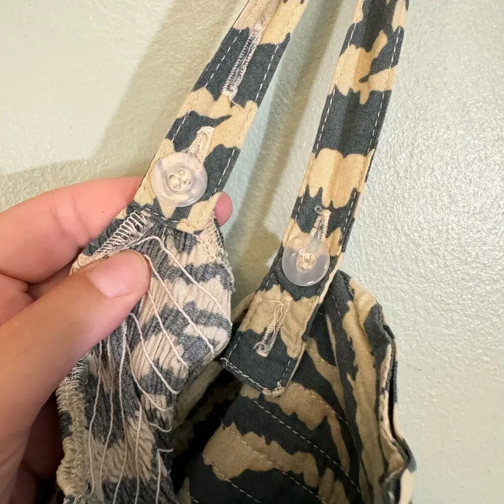 Soft Surroundings Maxi Dress L Tan Zebra Print Boho Smocked Resortwear Vacation - Picture 5 of 10